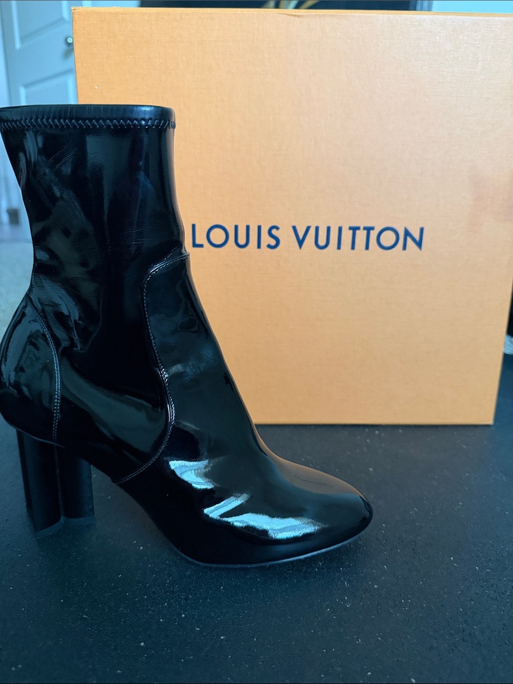 Louis Vuitton Black Patent Leather High-Heel Ankle Boots